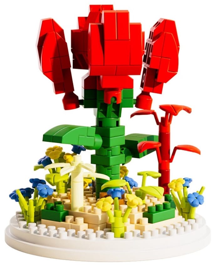 Mini Building Blocks Flower Roos – Rode Bloem roos bouwstenen