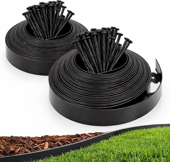 Tuinrand Set - Gazonrand Spoel - Bloembedden Paden - Geen Graaf Ontwerp - 3.8cm x 12.2m - Zwart
