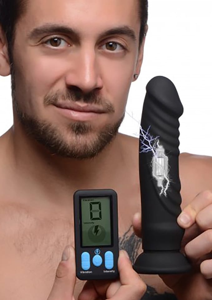 XR Brands - Vibrating and E-Stim Silicone Dildo + Remote Control