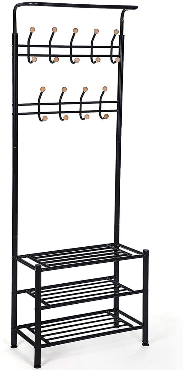Hoppa! Multifunctionele kledingkapstok – Zwart – Metaal – 35,2 x 68,8 x 187 cm (BxDxH)