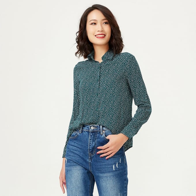 Basic recht gesneden shirt met puntprint