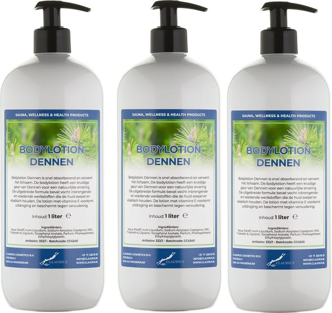 Bodylotion Dennen 1 Liter - met gratis pomp - set van 3 stuks