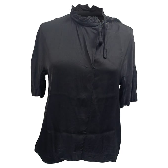 Sandro Ruffled Neck Blauw in Zwart Viscose
