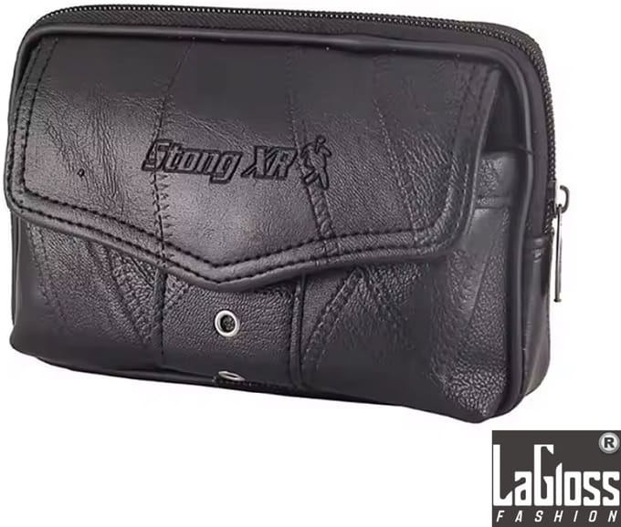 LaGloss® Heren Heuptasje PU Leer – Zwart Horizontaal – Compact 17.8x4x10 cm