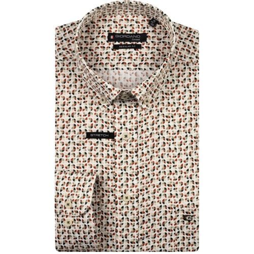 Giordano Overhemd Ivy Satin Stretch Abstract Graphic Pattern Groen-Multi / male