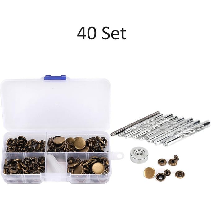 40 Jeu Bouton Pression Métal Fer Outil d'Installation Set Vêtements Cuir Jeans Accessoire Portable white
