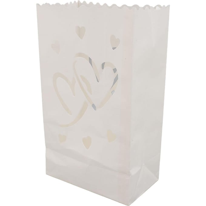 Lot de 20 sachets pour bougies chauffe-plat, ignifuges, réutilisables, en forme de cœur, en papier white