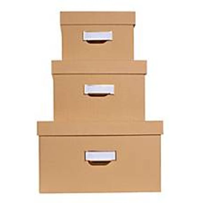Exacompta OfficeByMe opbergdozen set van 3 Beige, A4+/A5++/A6++, FSC karton, plasticvrij, etikethouder