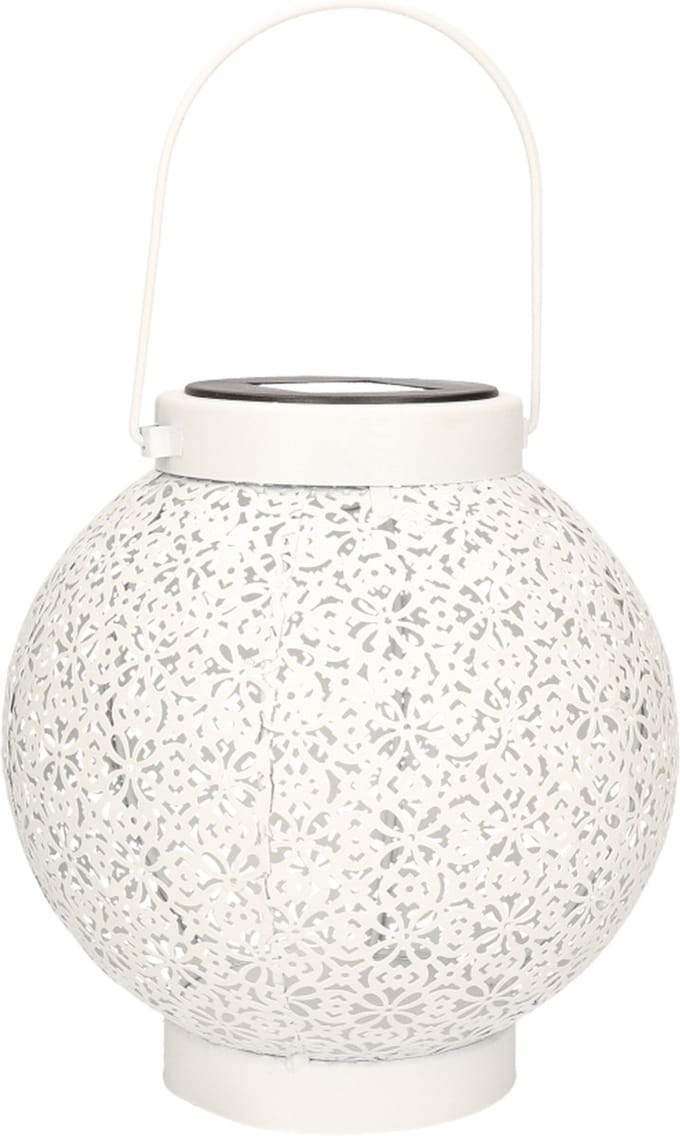 Anna's Collection Solar lantaarn - wit - metaal - D18 x H19 cm - voor buiten - tafellamp