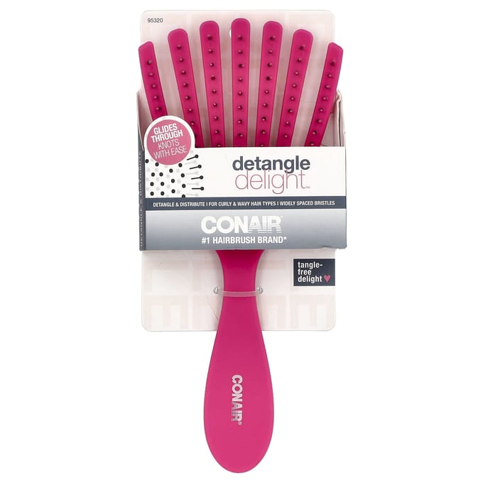 Conair, Detangular Deight™ Haarborstel, voor Krullend en Golvend Haar, Roze, 1 Borstel pink