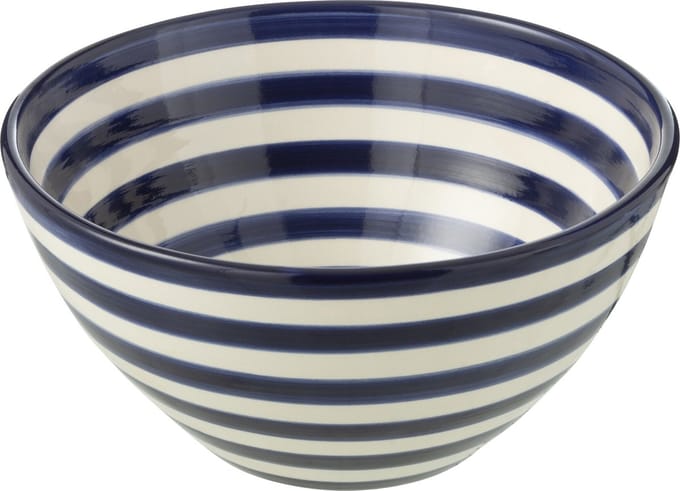 J-Line kom Granada Stripes High - keramiek - wit/blauw - medium - Ø 22 cm