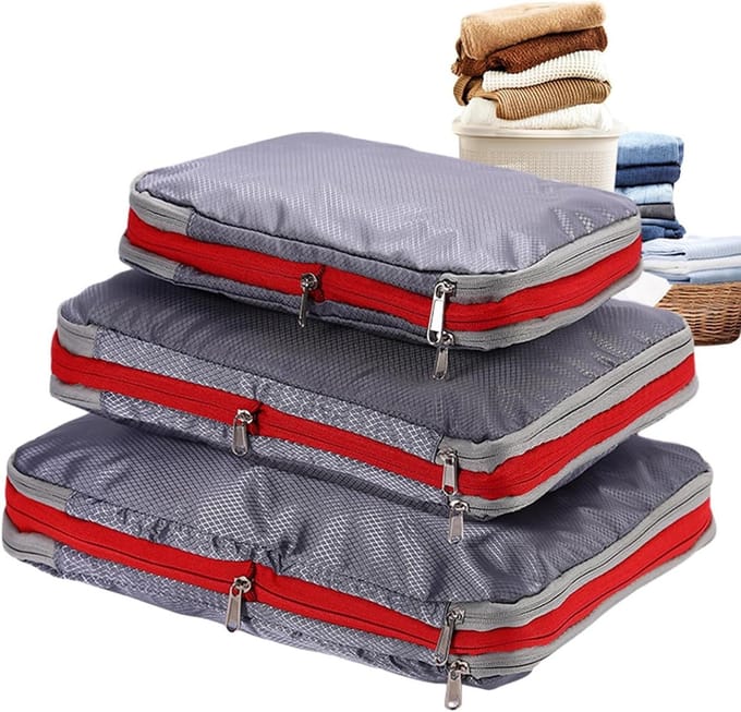 Reis Organizer Set - Kleding Tassen - Bagage Comprimeren - Dubbele Ritssluiting - 3 Stuks - Grijs
