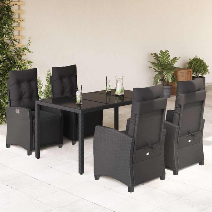 vidaXL - 5-delige - Tuinset - met - kussens - poly - rattan - zwart