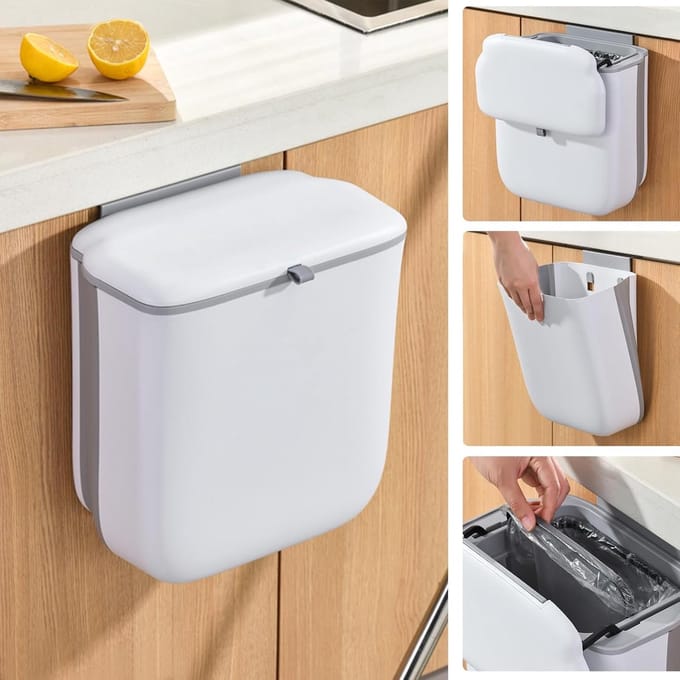 Inklapbare Afvalemmer met Deksel - 9 L - Wit - Keuken/Badkamer