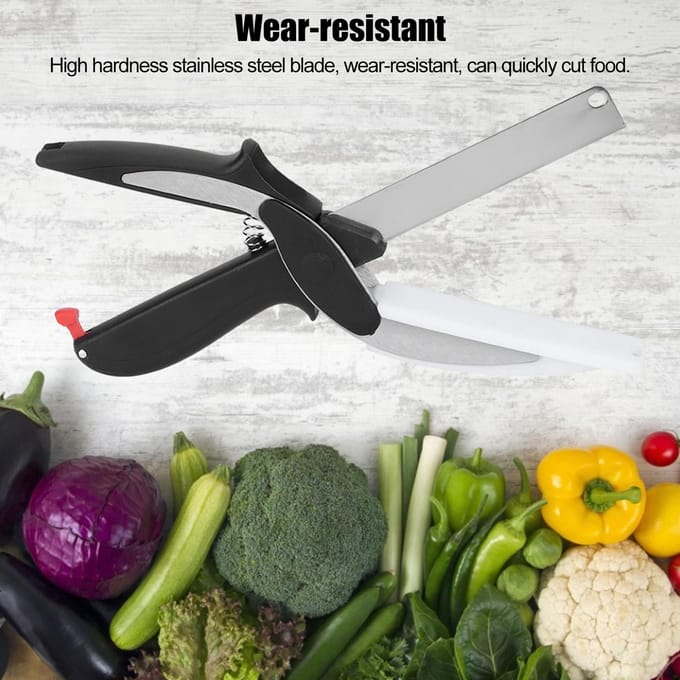 2-in-1 Roestvrij Staal Voedsel Groentesnijder Mes Schaar Thuis Keuken Accessoire gray