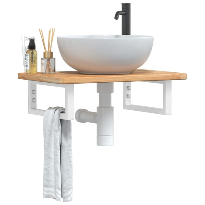 vidaXL - Badkamer - wandschap - staal - en - massief - eikenhout