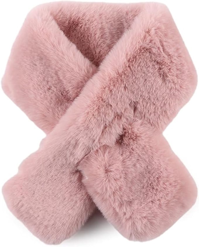 Sjaal van imitatiebont voor dames, wintersjaal, warme nekwarmer voor dames - roze