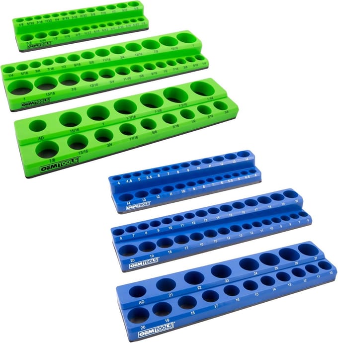 Magnetische Socket Organizer Set, Metrisch en SAE, 6 Delig, Diverse Aandrijvingen