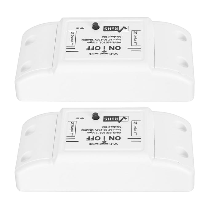 2 Stuks Mini Slimme WiFi Schakelaar Spraakbesturing Timerfunctie Draadloze Afstandsbediening Schakelaar AC90‑250V white