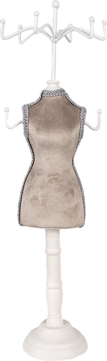 Clayre & Eef Sieraden Standaard 12x12x39 cm Beige Wit Hout