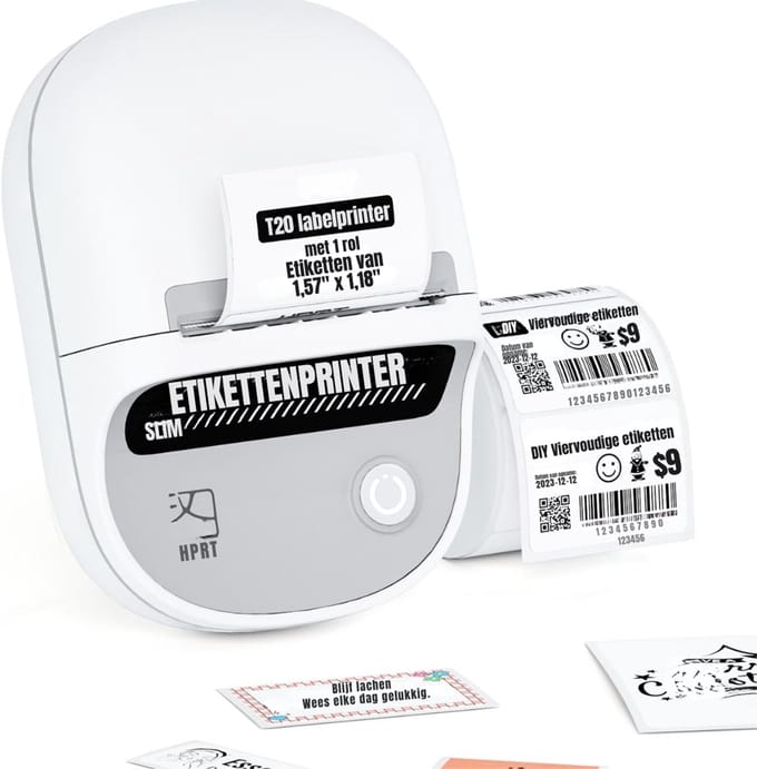TIM® Labelmaker - Laberprinter - Draagbare Laberprinter - Bluetooth - 2 tot 5 cm Breed- Wit- 13cm x 10cm x 7cm