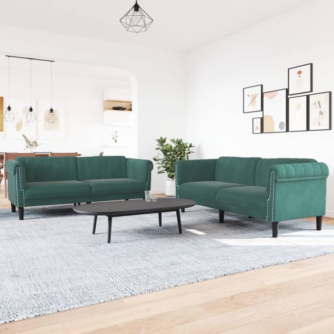 vidaXL - 2-delige - Loungeset - fluweel - donkergroen