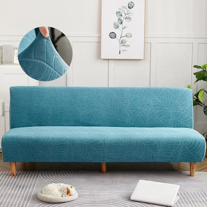 Housse de canapé-lit Jacquard délicate, extensible, pour salon, Futon moderne, lavable, pour maison, hôtel Z Size 155-185cm bleu