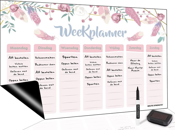 Brute Strength - Magnetisch Weekplanner whiteboard (37) - A3 - Planbord - Dagplanner kind  - To Do Planner kinderen