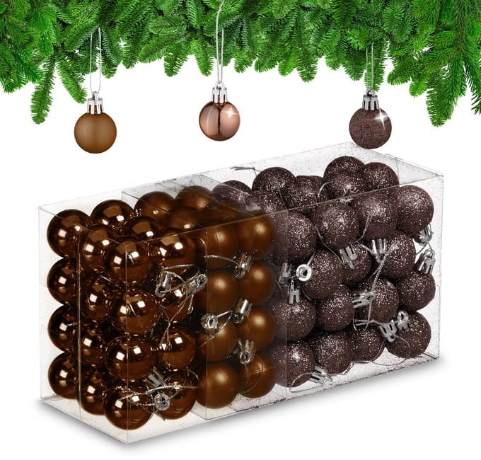 kerstballen set van 96 - plastic - 3 cm - mat - glanzend - glitters - bruin