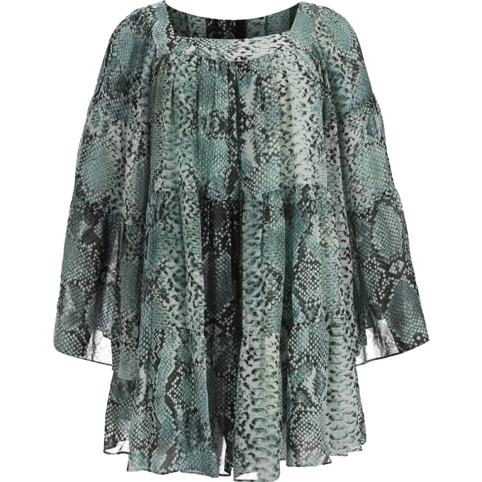 Pierre Balmain blouse van chiffon met slangenprint in groene zijde