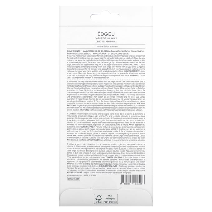 Edgeu, perfecte gel nagelwrap, END 110 asroze, 19-delige set white