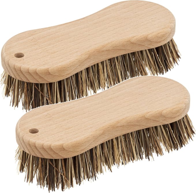 5Five Schrobborstel van hout/kokos - 2x - 15 x 6.5 cm - Schrobber - Schoonmaken - Hand borstel
