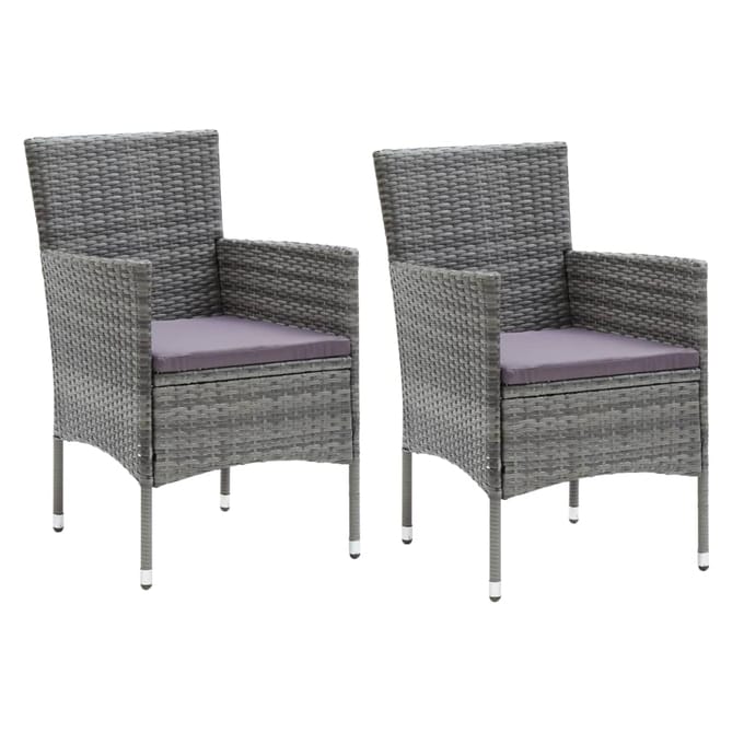 vidaXL - 3-delige - Tuinset - met - kussens - poly - rattan - grijs