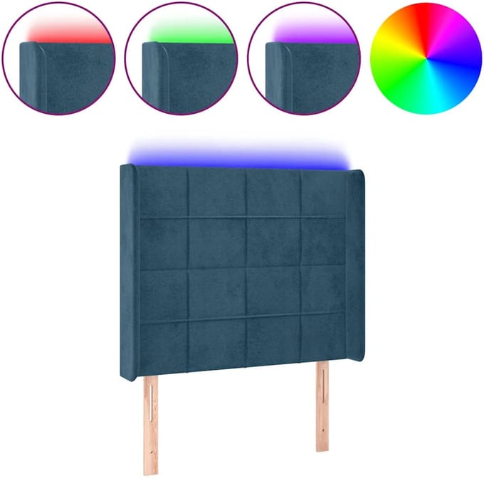 vidaXL - Hoofdbord - LED - 83x16x118/128 - cm - fluweel - donkerblauw