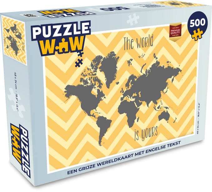 Puzzel Wereldkaart - Grijs - Patroon - Legpuzzel - Puzzel 500 stukjes