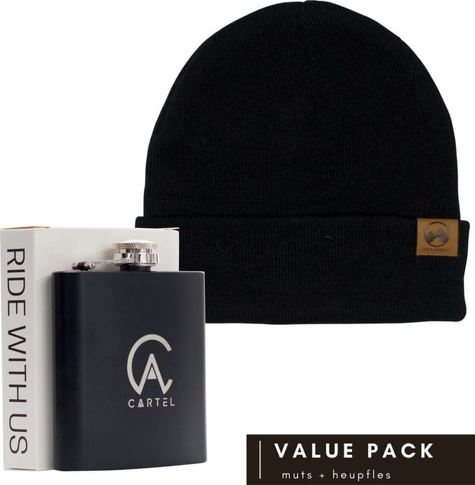 MowMow® Muts | Beanie + Cartel Heupfles | Zakflacon
