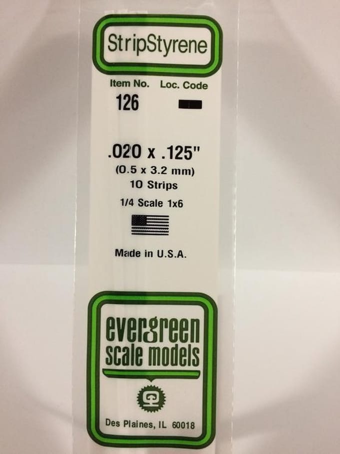 Evergreen Modelbouwdecoratie - 126 Strip 0,5mmX3,2mmX35cm - 10 stuks Styreen