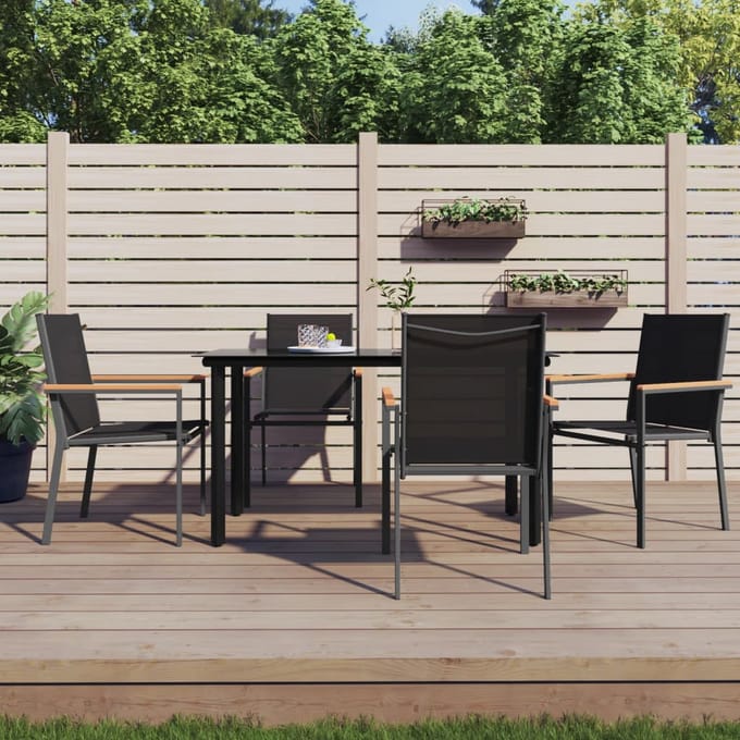 vidaXL - Tuinstoelen - 4 - st - 55x61,5x90 - cm - textileen - en - staal - zwart