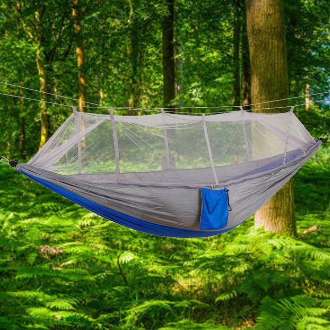 Draagbare Camping Reis Hangmat Hangbed met Muskietennet (Grijs   Blauw) white