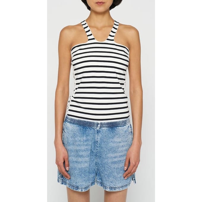 10DAYS Sporty Wrapper Stripe Ecru/black Maat: XXS | Mouwloze Tops Outlet | Dames | Creme