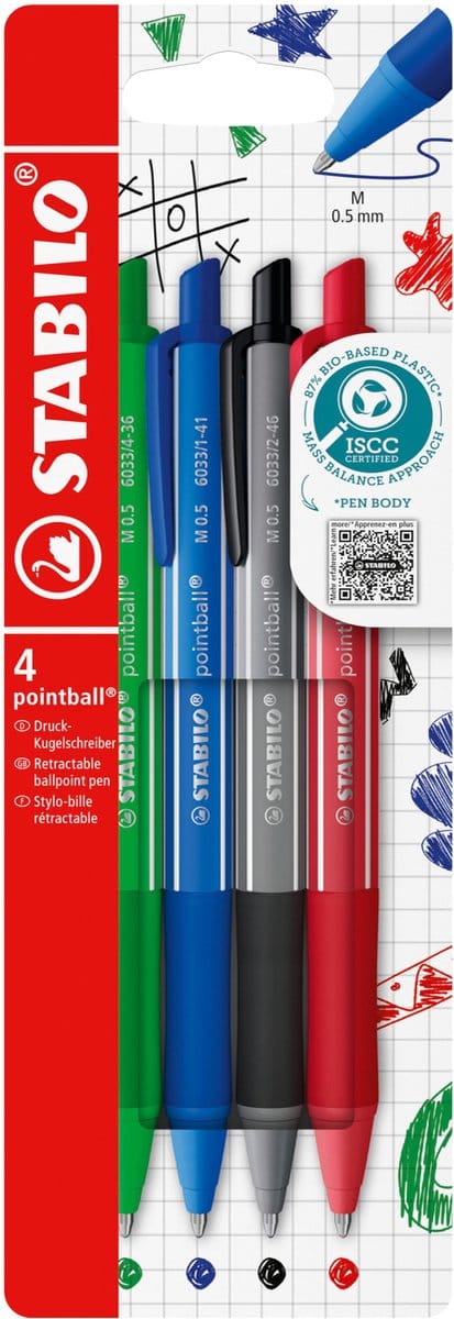 Balpen stabilo pointball colorful ass blist à 4st | 5 stuks