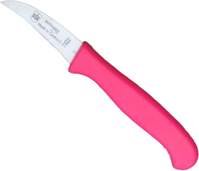 RÖR Solingen Schilmesje Krom / Gebogen – Kunststof Handvat – RVS Lemmet – Neon Roze