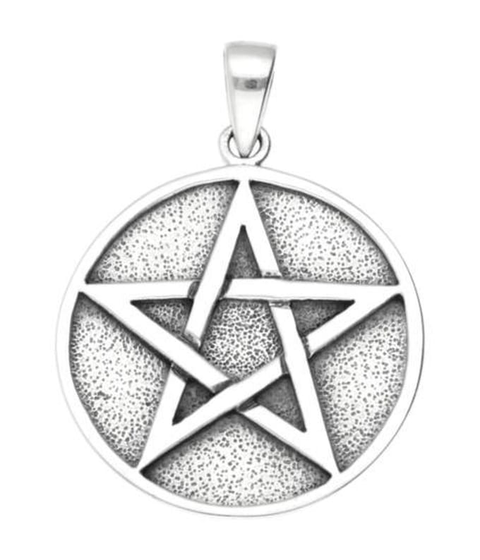 Zilveren Pentagram massief in ring kettinghanger