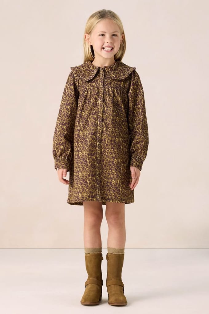 Sissy-Boy - Donkergroene corduroy jurk met leopard print
