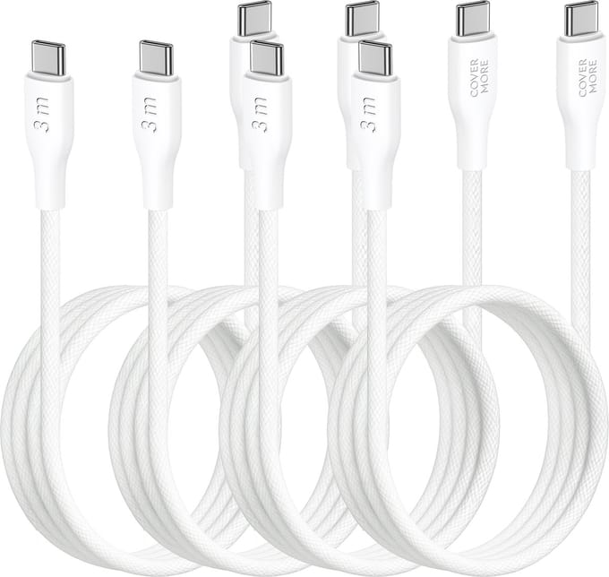 Usb C kabel geschikt voor Samsung - 3 meter - 4 stuks - Laadkabel - Oplaadkabel - Wit
