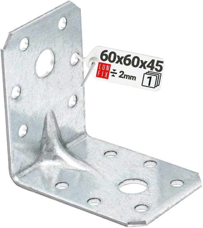Hoekverbinder - Dikte 2 mm - Afmeting 60 mm x 60 mm x 45 mm - Verzinkt - Constructiehoek