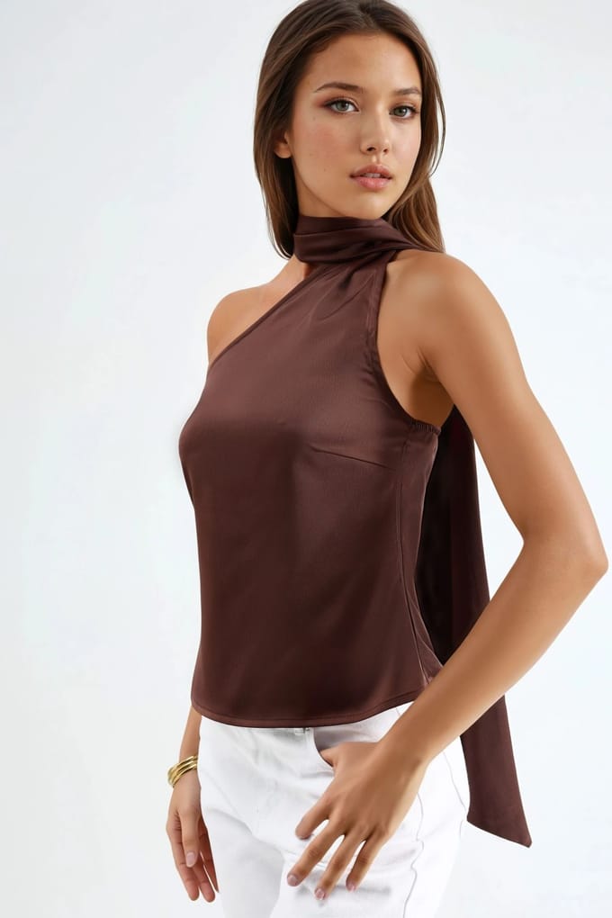 Asymmetrische Kraag Satijnen Blouse