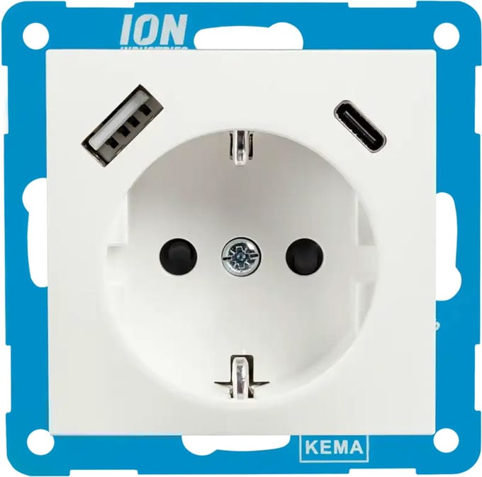ION industries E1 stopcontact met kinderbeveiliging en USB A/C Mat Alpin Wit (10.302.415) - wandcontactdoos