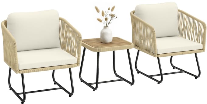Outsunny Sofa Coffee Set-PP-rotan, staal-65L x 61B x 70H cm-Crèmewit