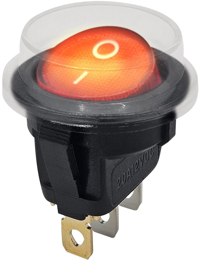 ProRide Wipschakelaar ON-OFF KCD2-12 - met Beschermkapje - 3-pins - Rond - 12V/20A - Rood